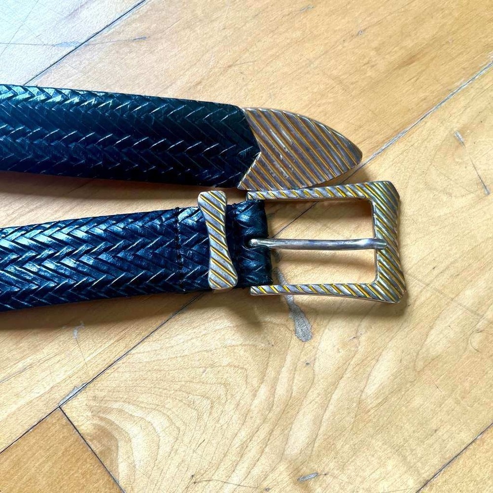 Vintage Johnston & Murphy Woven Leather Belt Italian Calfskin Metal Tip Western
